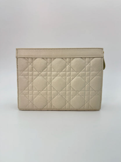 (AJ58) Christian Dior Ivory Calf Leather Caro Pouch Crossbody, Gold Hardware