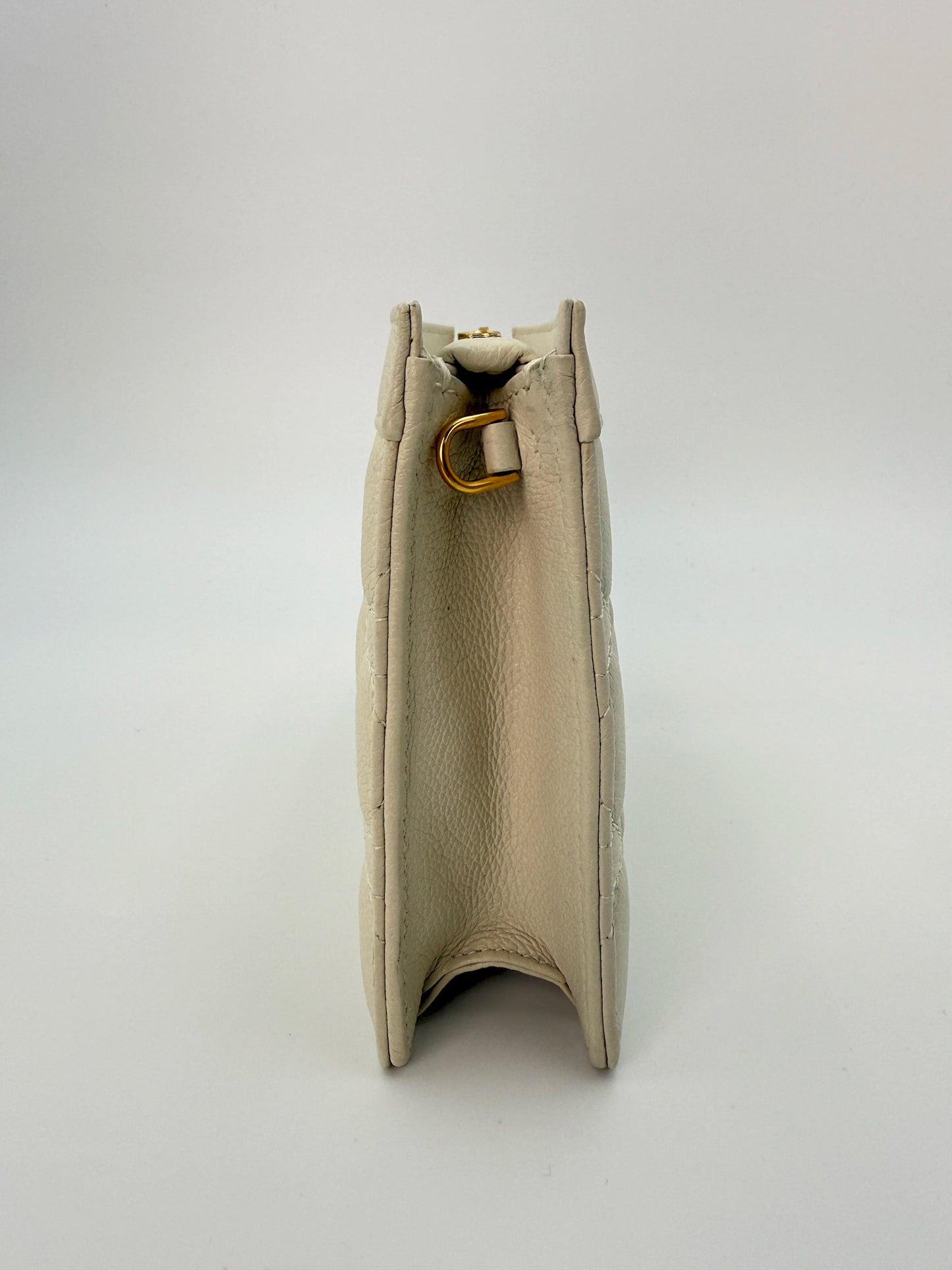 (AJ58) Christian Dior Ivory Calf Leather Caro Pouch Crossbody, Gold Hardware