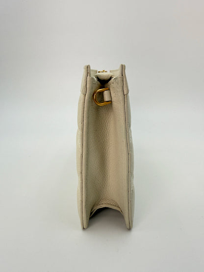 (AJ58) Christian Dior Ivory Calf Leather Caro Pouch Crossbody, Gold Hardware