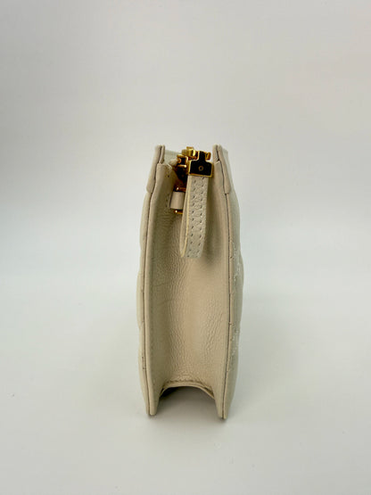 (AJ58) Christian Dior Ivory Calf Leather Caro Pouch Crossbody, Gold Hardware