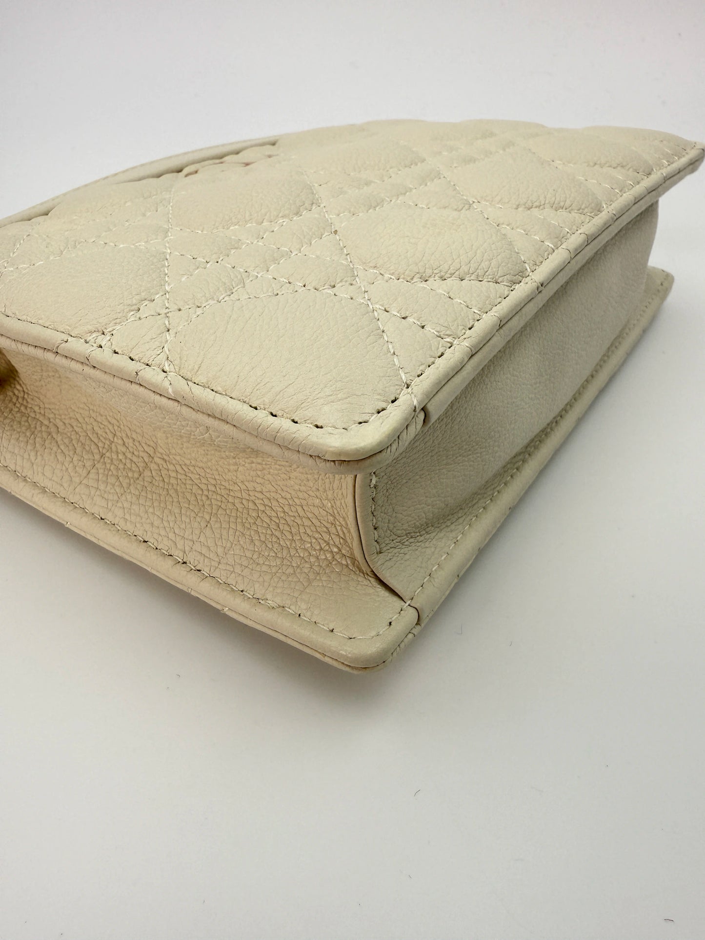 (AJ58) Christian Dior Ivory Calf Leather Caro Pouch Crossbody, Gold Hardware
