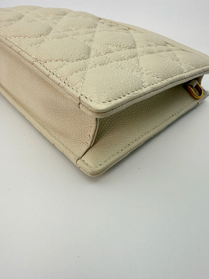 (AJ58) Christian Dior Ivory Calf Leather Caro Pouch Crossbody, Gold Hardware