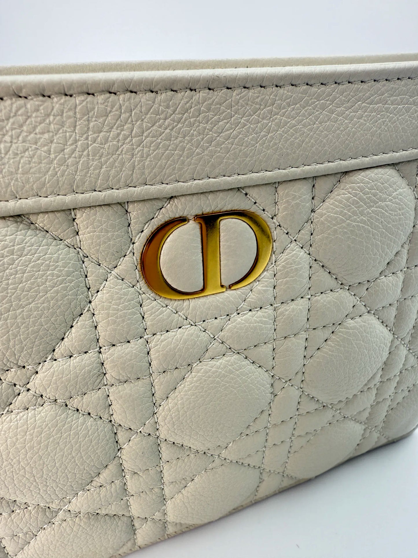 (AJ58) Christian Dior Ivory Calf Leather Caro Pouch Crossbody, Gold Hardware