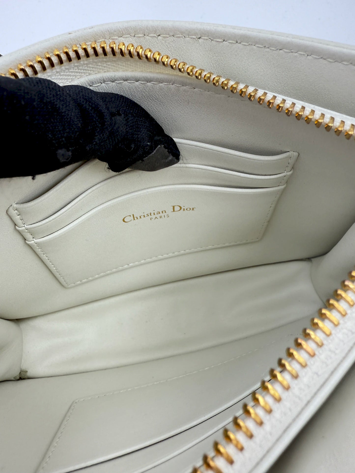 (AJ58) Christian Dior Ivory Calf Leather Caro Pouch Crossbody, Gold Hardware