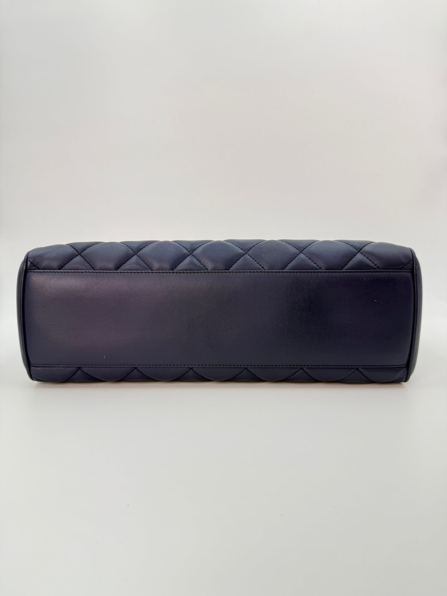 (AJ60) Chanel Navy Blue Calf Leather Misa Camera Flap Bag, Gold Hardware
