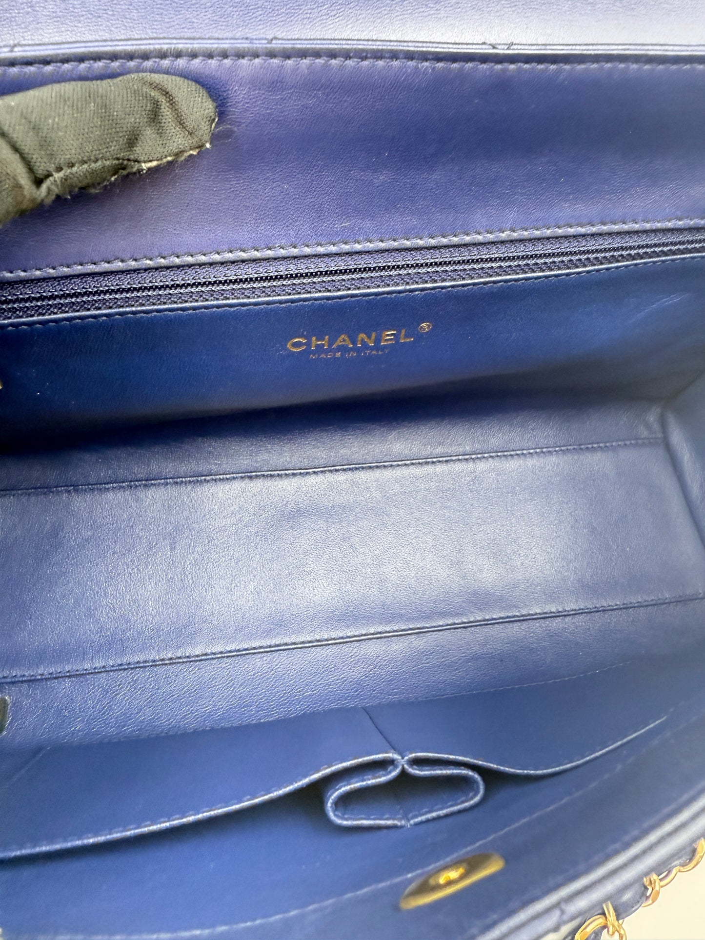 (AJ60) Chanel Navy Blue Calf Leather Misa Camera Flap Bag, Gold Hardware