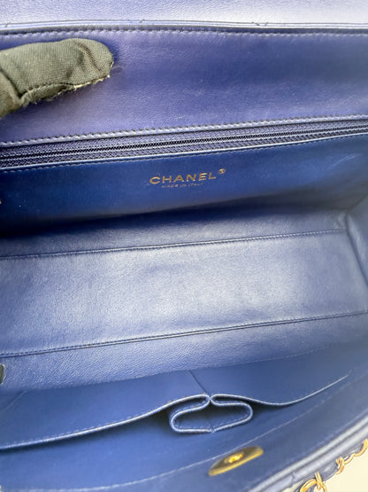 (AJ60) Chanel Navy Blue Calf Leather Misa Camera Flap Bag, Gold Hardware