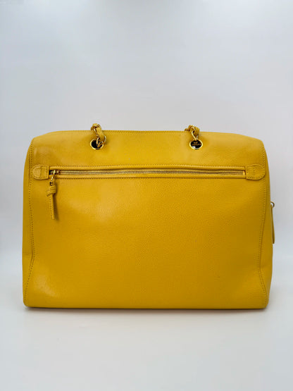 (AJ59) Chanel Mustard Yellow Caviar Zip Tote Bag, 24K Gold-Plated Hardware