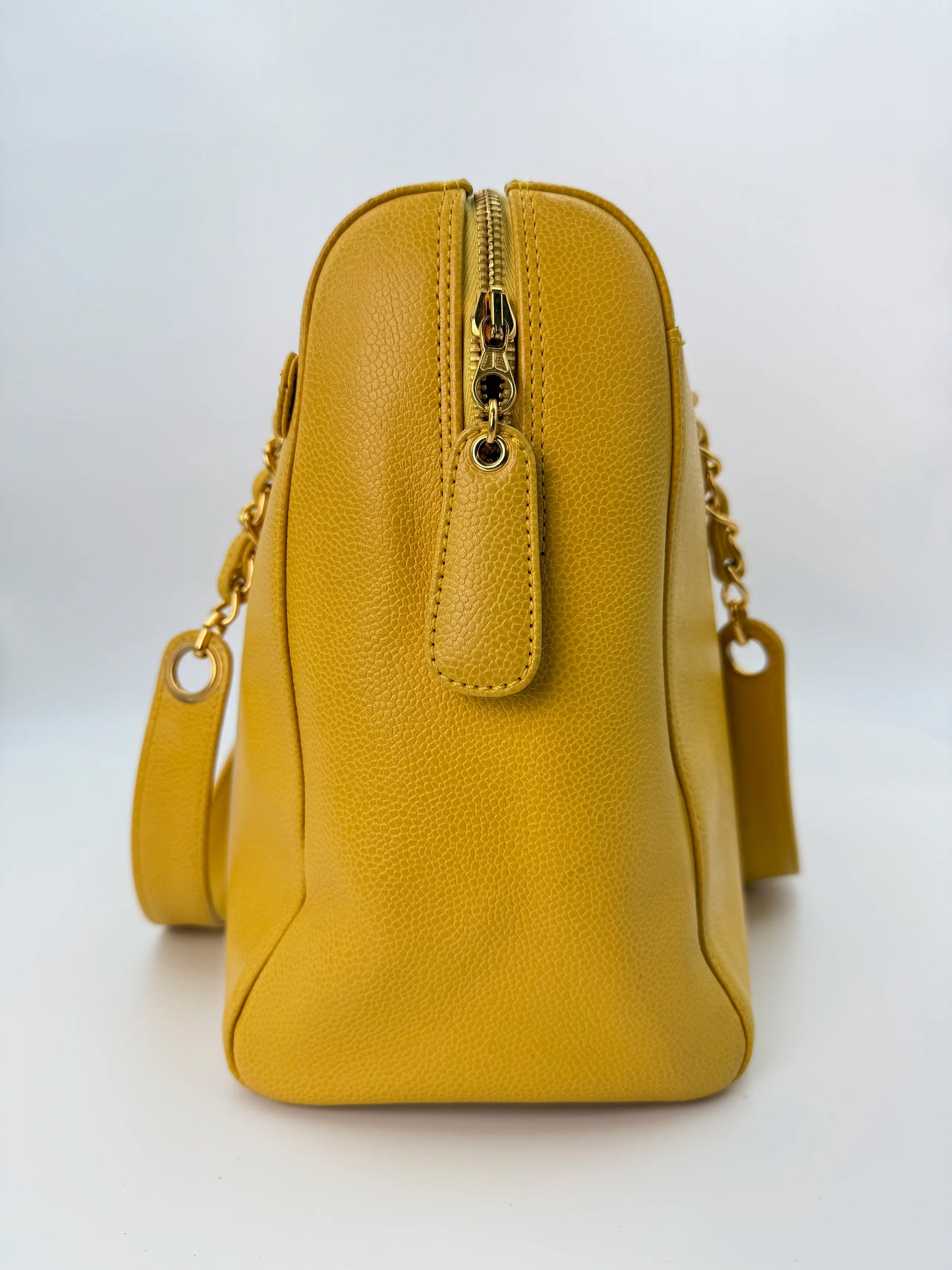 (AJ59) Chanel Mustard Yellow Caviar Zip Tote Bag, 24K Gold-Plated Hardware