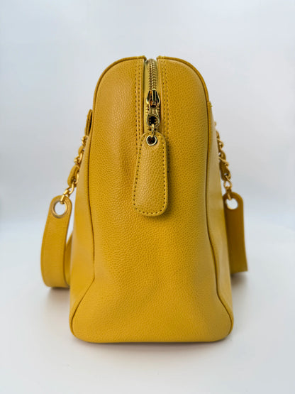 (AJ59) Chanel Mustard Yellow Caviar Zip Tote Bag, 24K Gold-Plated Hardware