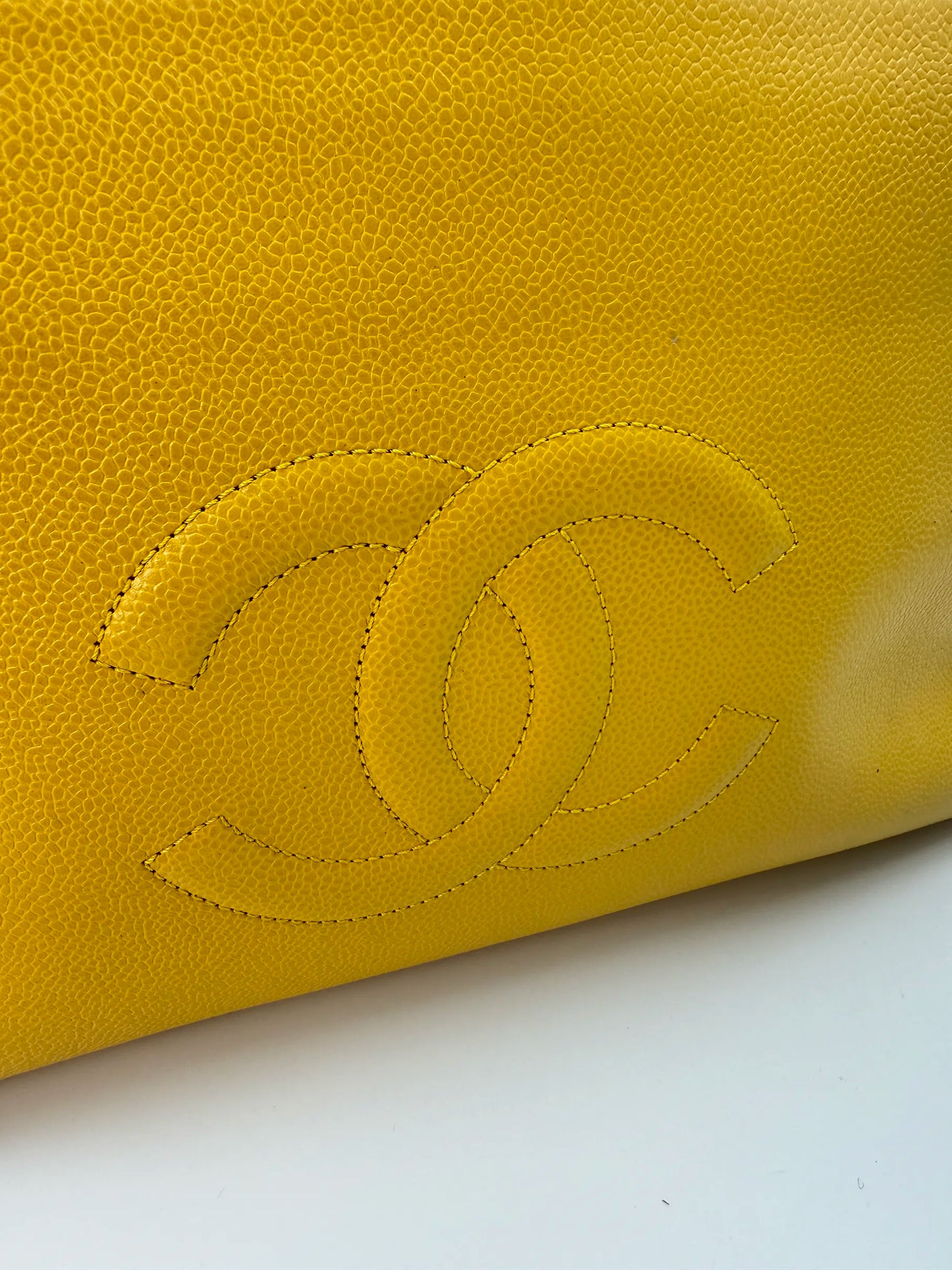 (AJ59) Chanel Mustard Yellow Caviar Zip Tote Bag, 24K Gold-Plated Hardware