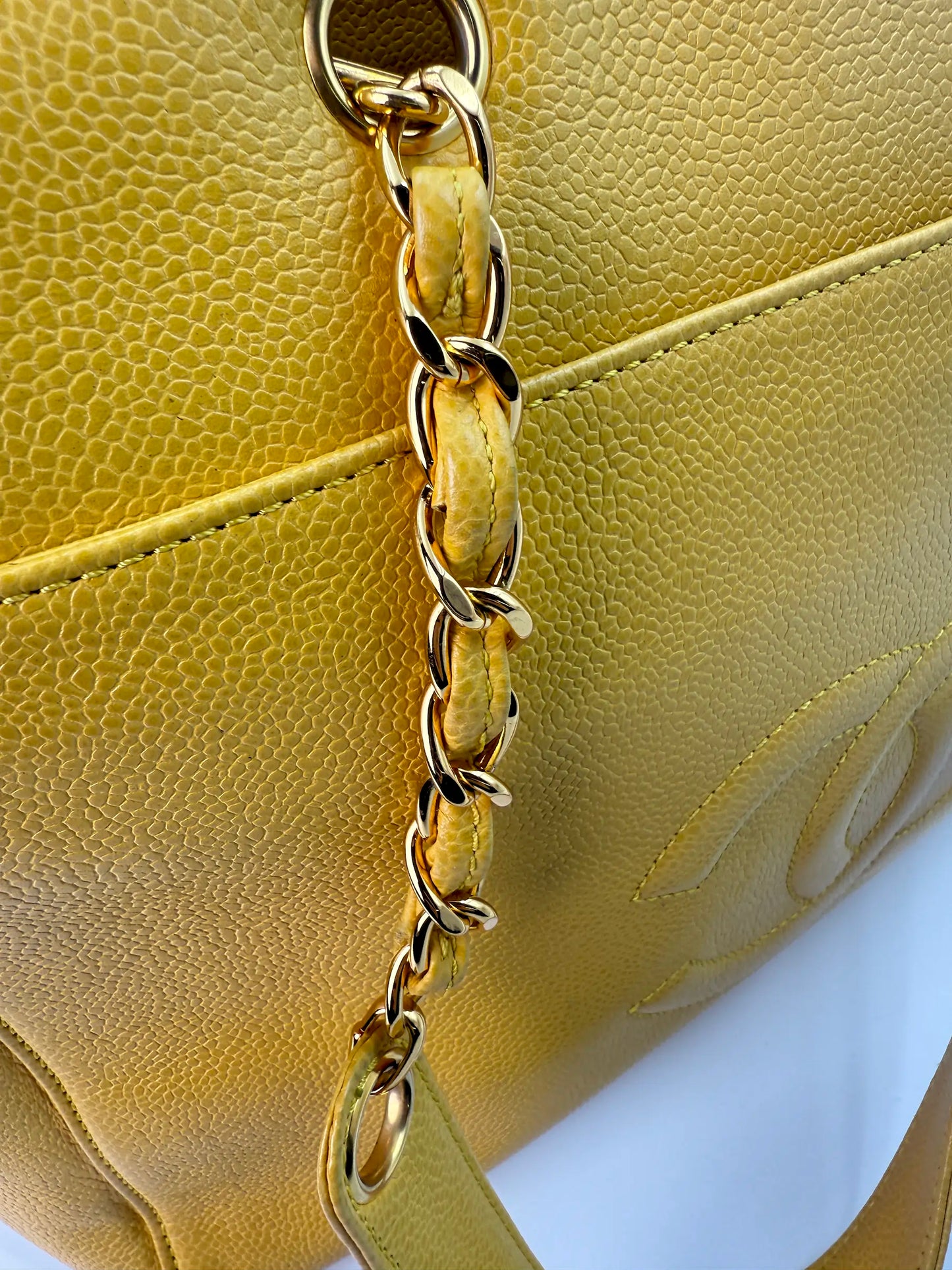 (AJ59) Chanel Mustard Yellow Caviar Zip Tote Bag, 24K Gold-Plated Hardware