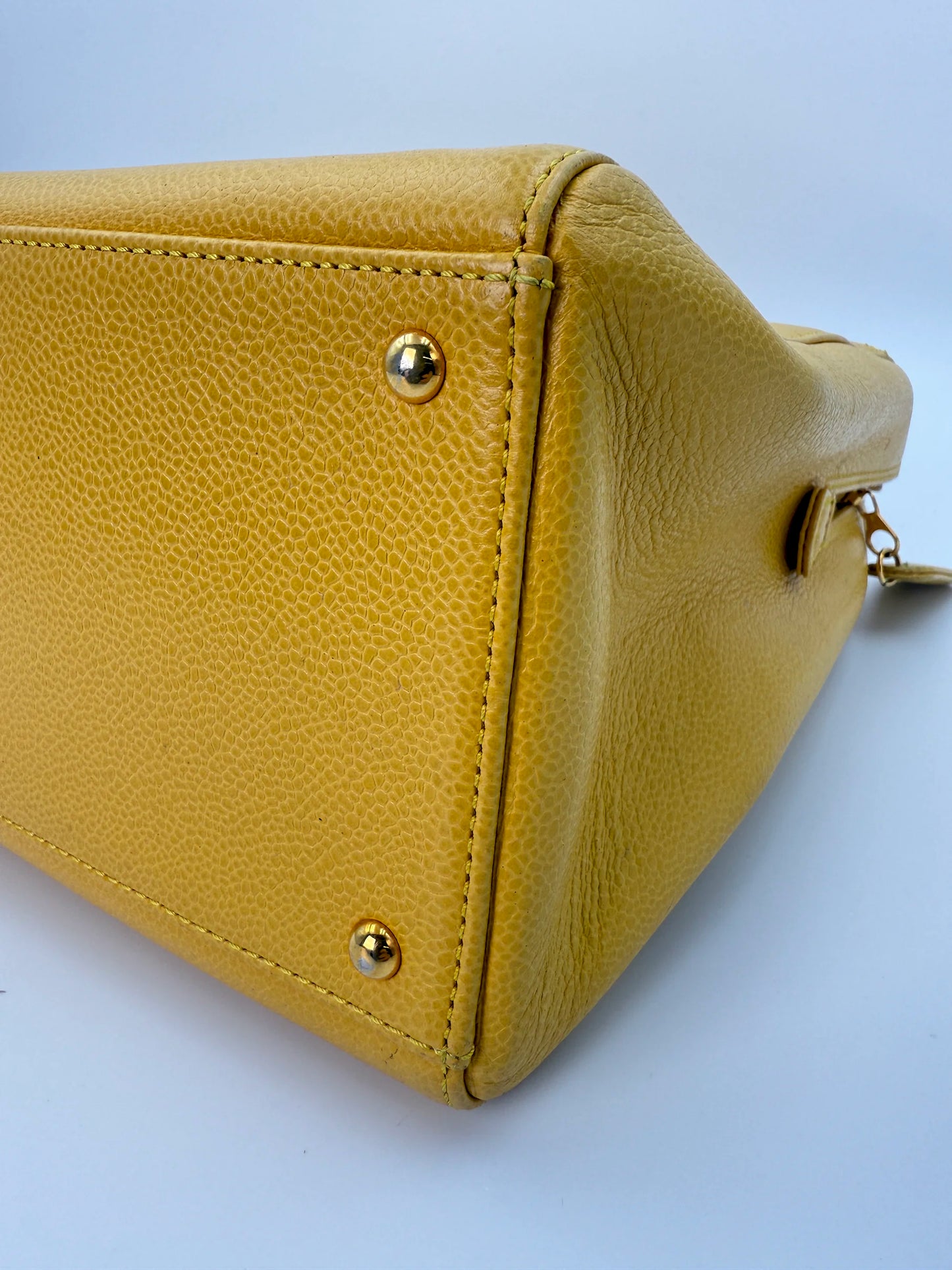 (AJ59) Chanel Mustard Yellow Caviar Zip Tote Bag, 24K Gold-Plated Hardware