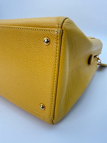 (AJ59) Chanel Mustard Yellow Caviar Zip Tote Bag, 24K Gold-Plated Hardware