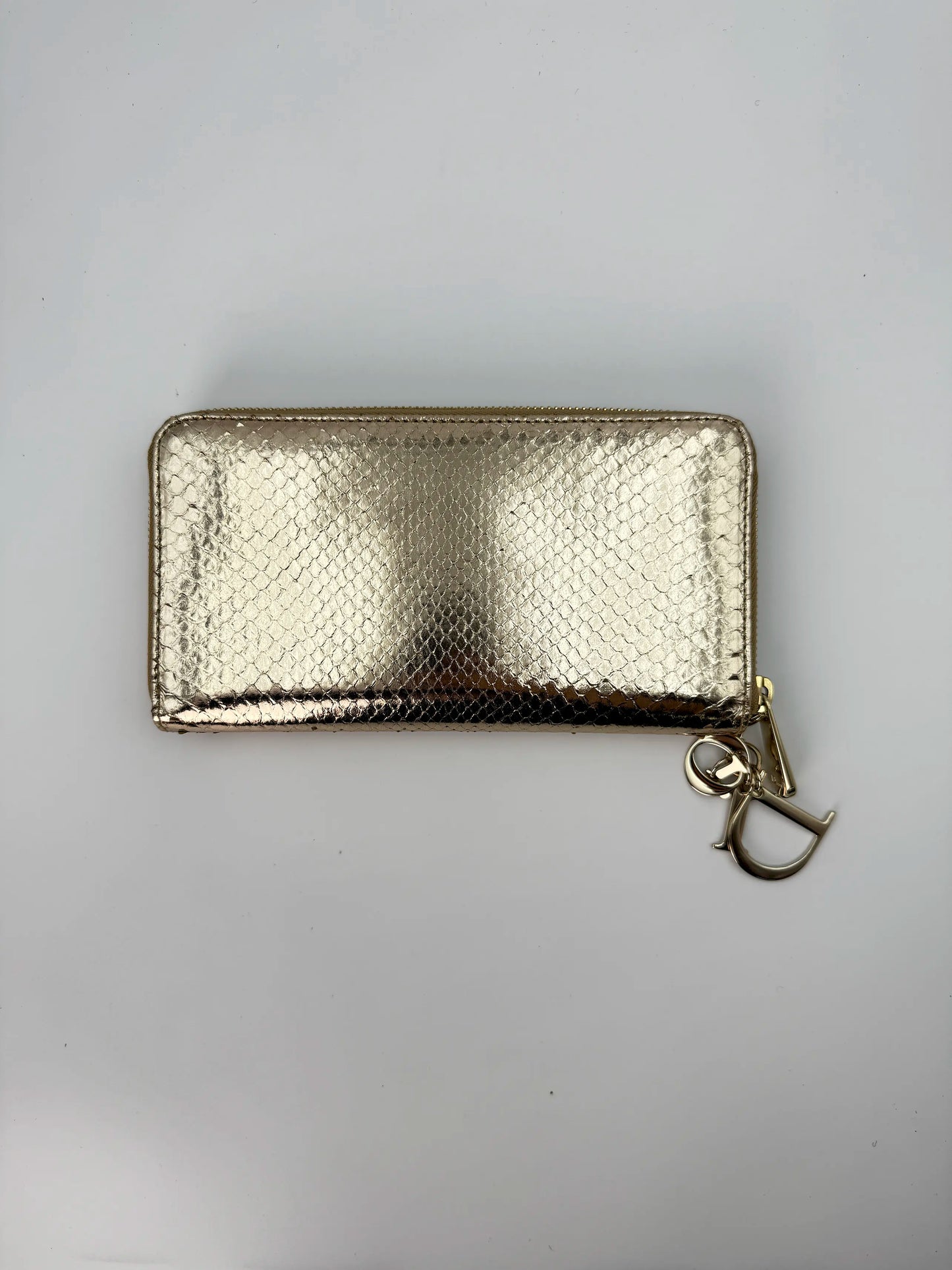 (AJ56) Christian Dior Gold Snakeskin Wallet, Champagne Gold Hardware