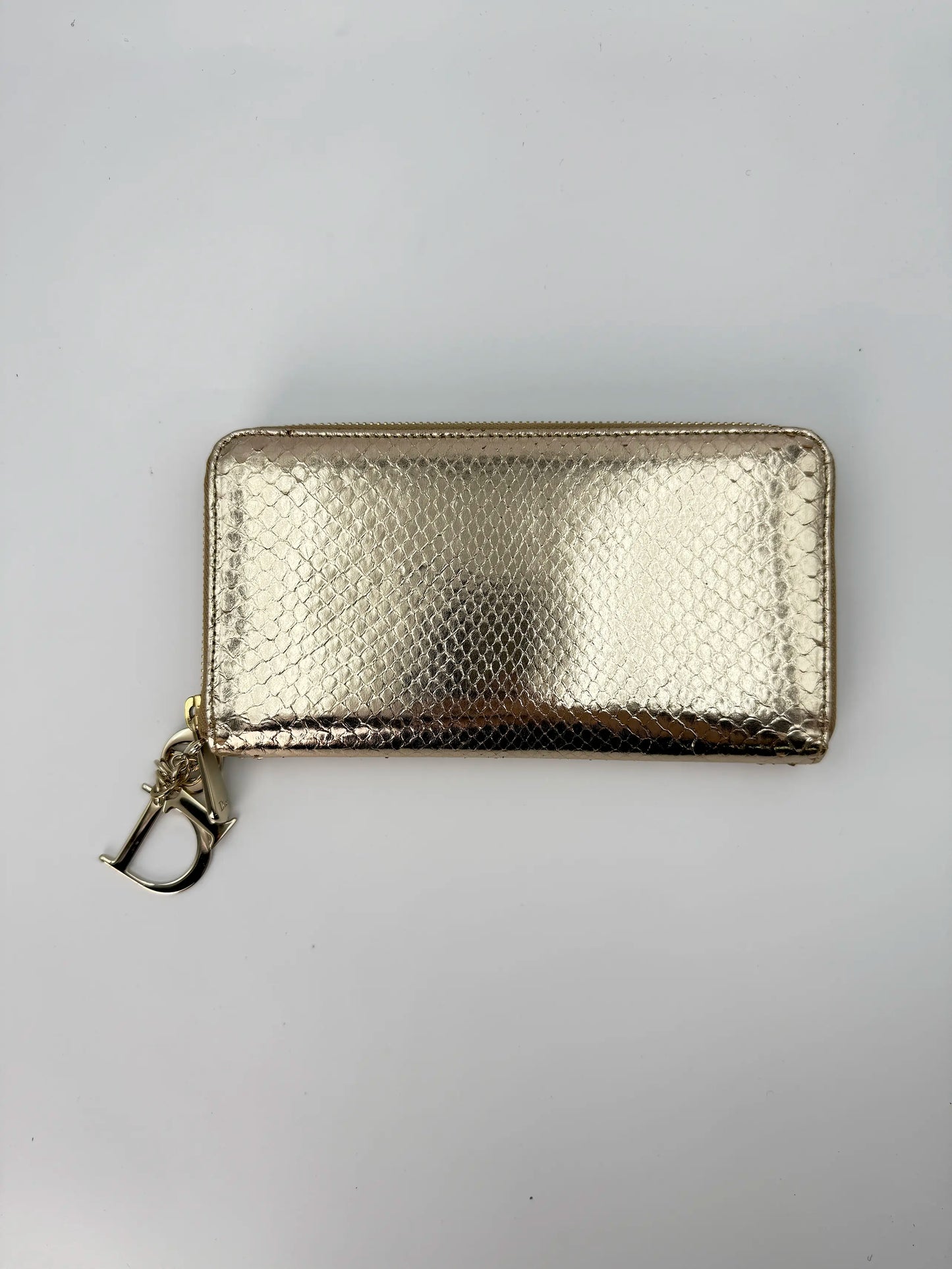 (AJ56) Christian Dior Gold Snakeskin Wallet, Champagne Gold Hardware