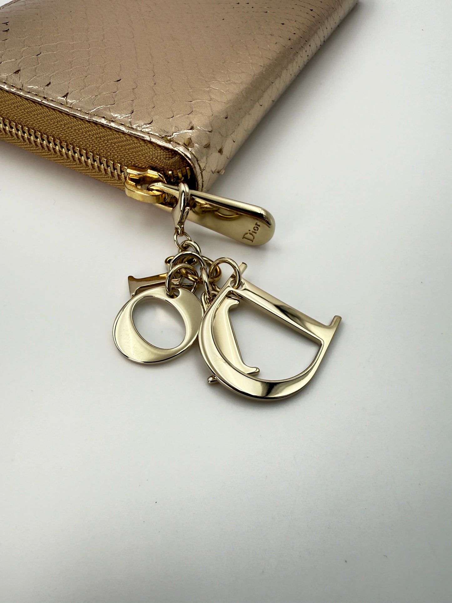 (AJ56) Christian Dior Gold Snakeskin Wallet, Champagne Gold Hardware