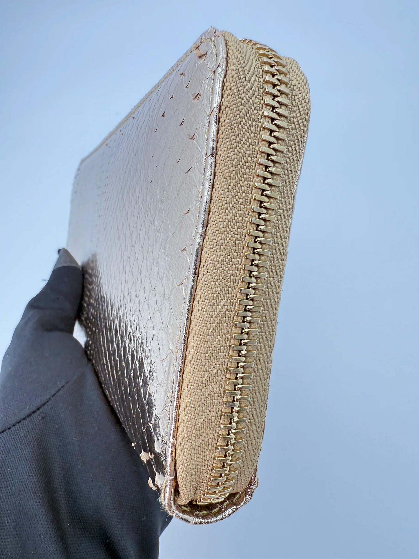 (AJ56) Christian Dior Gold Snakeskin Wallet, Champagne Gold Hardware