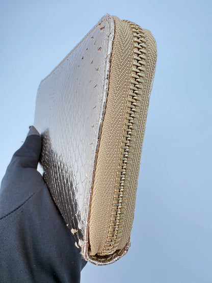 (AJ56) Christian Dior Gold Snakeskin Wallet, Champagne Gold Hardware