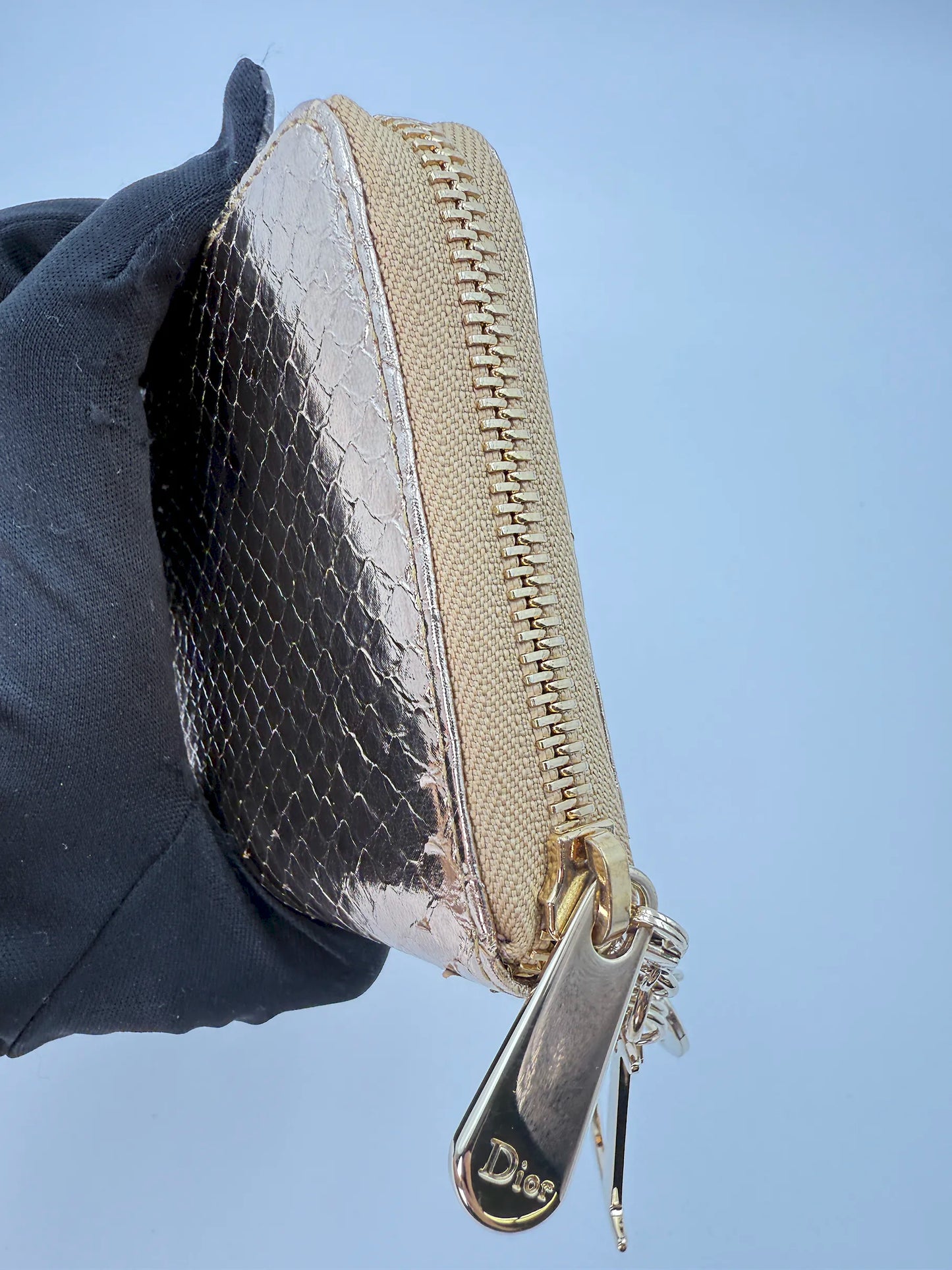 (AJ56) Christian Dior Gold Snakeskin Wallet, Champagne Gold Hardware