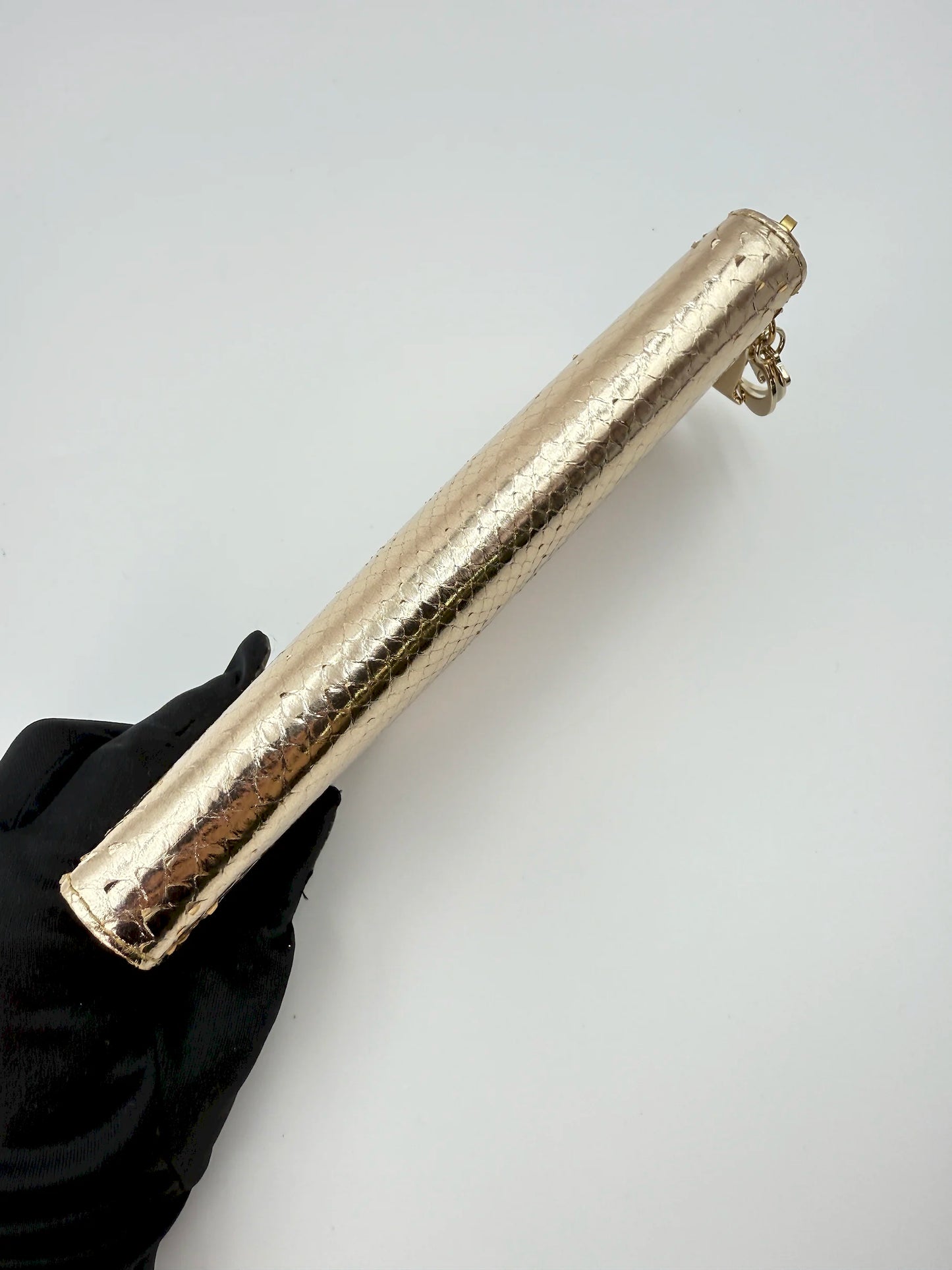 (AJ56) Christian Dior Gold Snakeskin Wallet, Champagne Gold Hardware