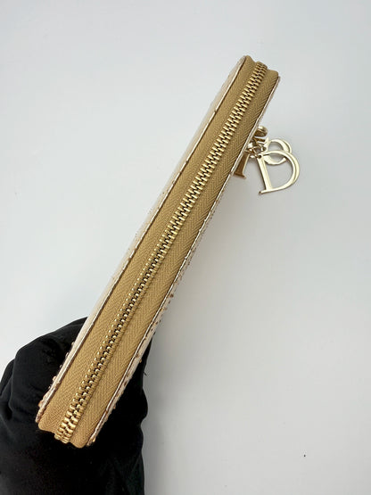 (AJ56) Christian Dior Gold Snakeskin Wallet, Champagne Gold Hardware