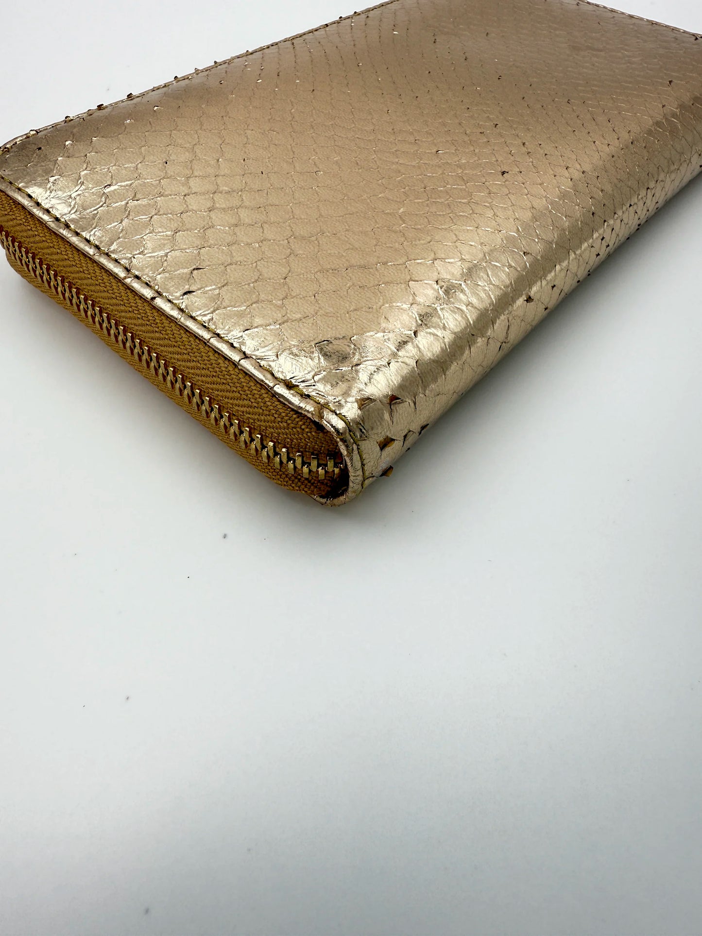 (AJ56) Christian Dior Gold Snakeskin Wallet, Champagne Gold Hardware