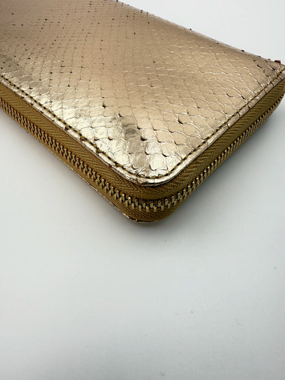 (AJ56) Christian Dior Gold Snakeskin Wallet, Champagne Gold Hardware