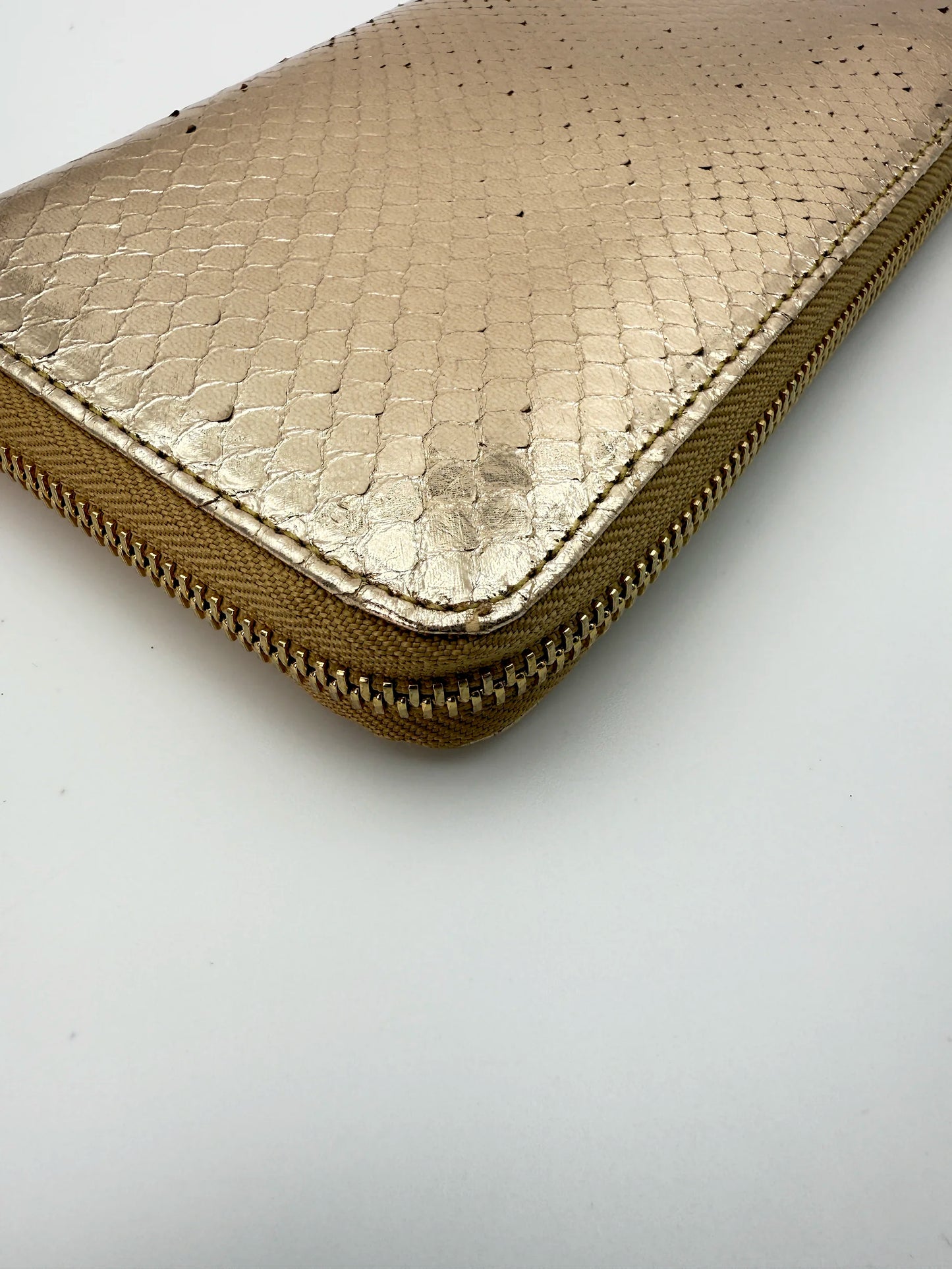 (AJ56) Christian Dior Gold Snakeskin Wallet, Champagne Gold Hardware
