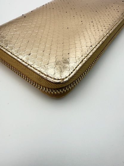 (AJ56) Christian Dior Gold Snakeskin Wallet, Champagne Gold Hardware