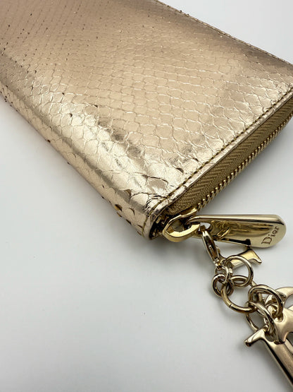 (AJ56) Christian Dior Gold Snakeskin Wallet, Champagne Gold Hardware