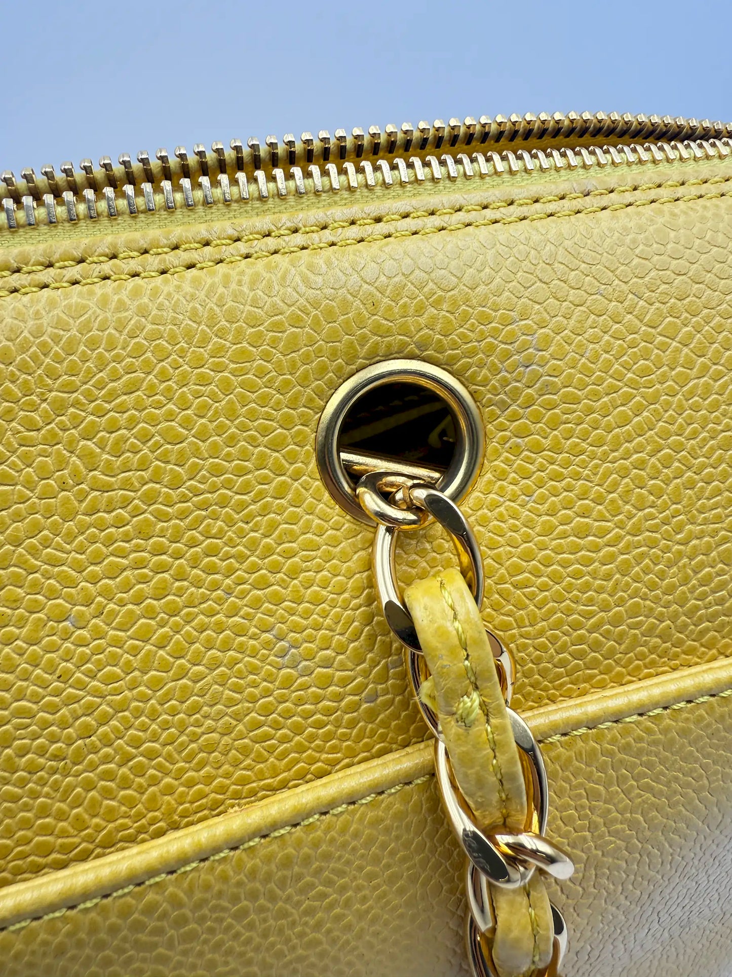 (AJ59) Chanel Mustard Yellow Caviar Zip Tote Bag, 24K Gold-Plated Hardware