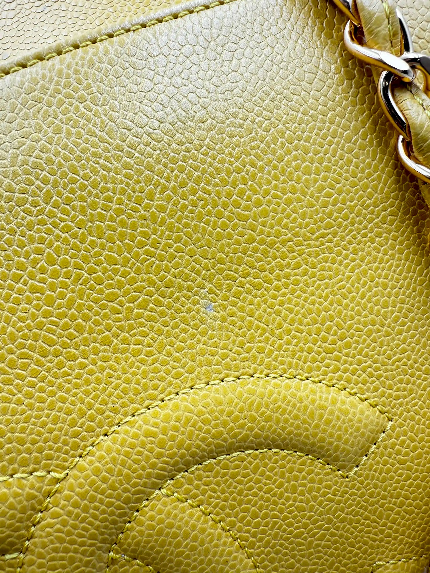 (AJ59) Chanel Mustard Yellow Caviar Zip Tote Bag, 24K Gold-Plated Hardware