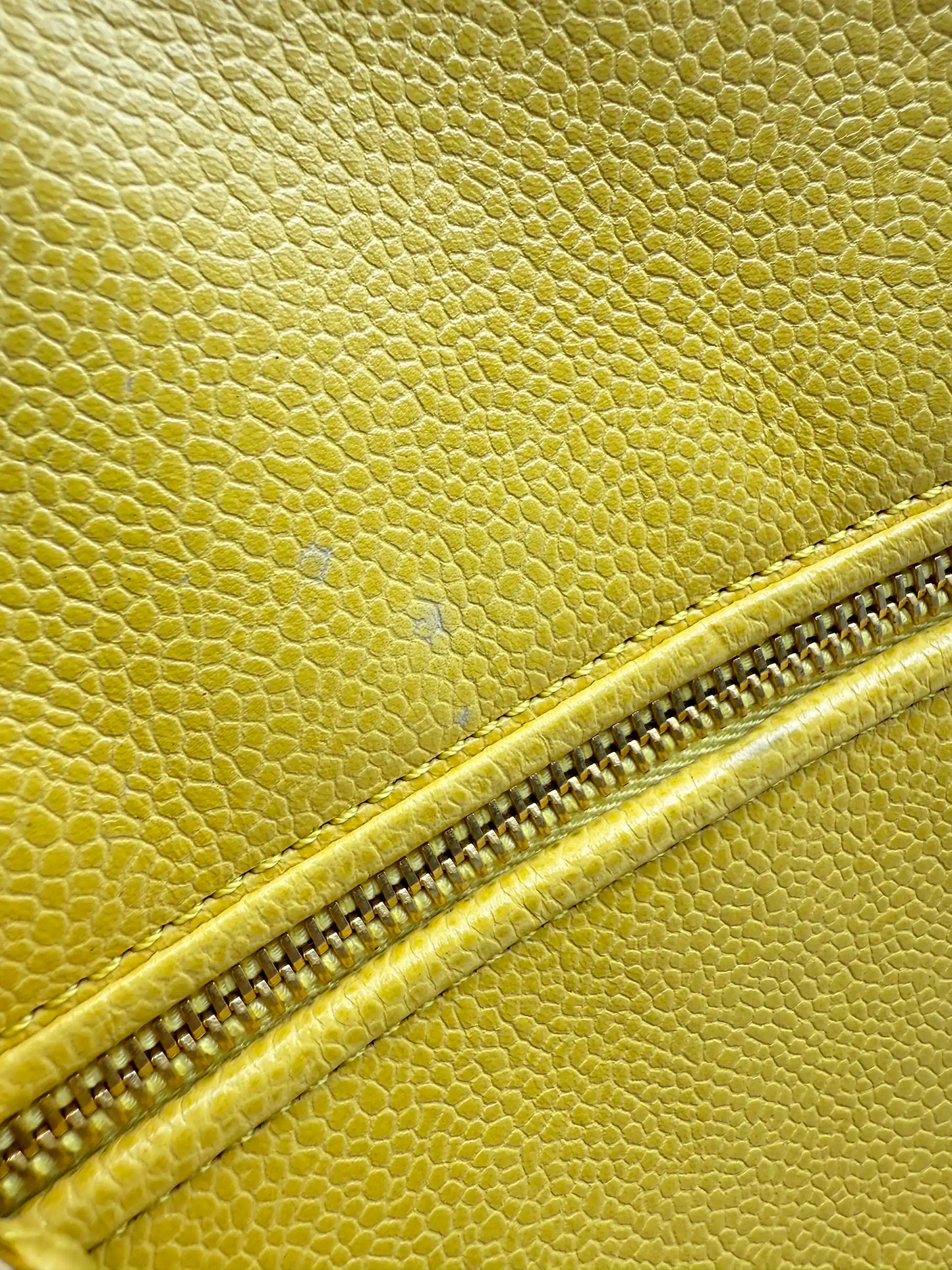 (AJ59) Chanel Mustard Yellow Caviar Zip Tote Bag, 24K Gold-Plated Hardware