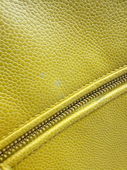 (AJ59) Chanel Mustard Yellow Caviar Zip Tote Bag, 24K Gold-Plated Hardware