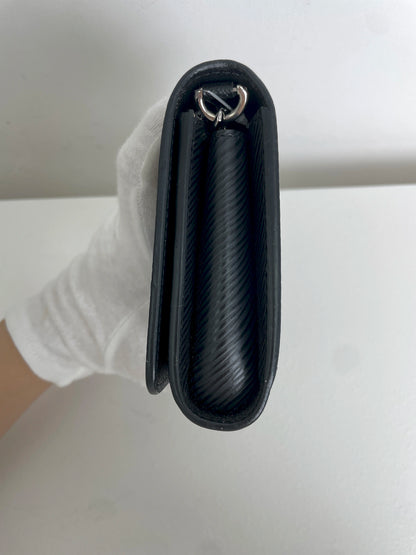 (A21) Louis Vuitton Black Epi Twist Wallet on Chain Silver Hardware With Code