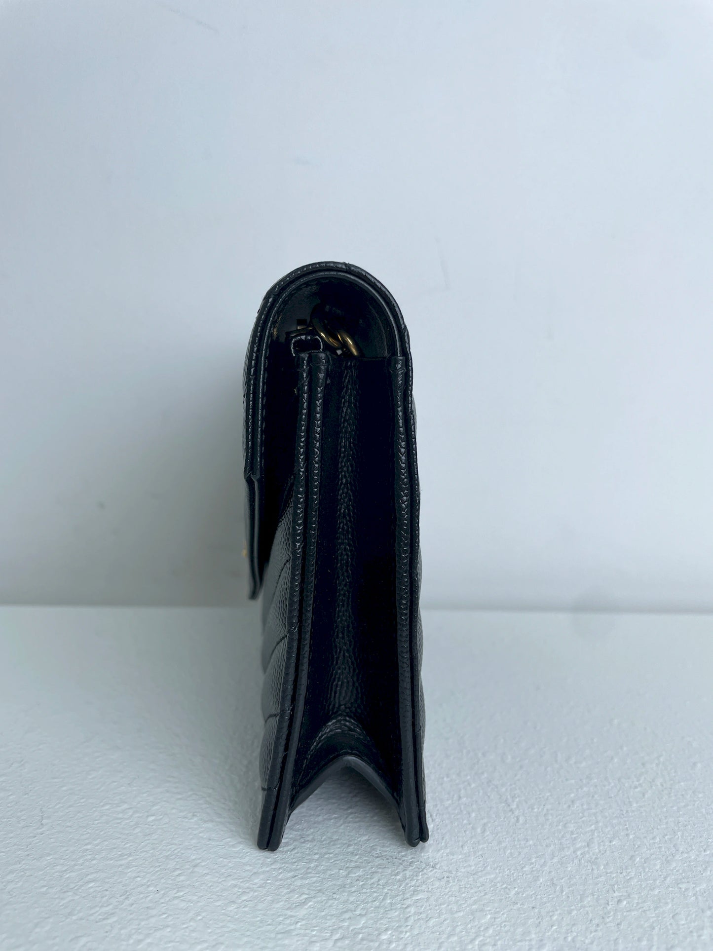 (A23) YSL Black Cassandre Envelope Wallet on Chain Caviar Gold Hardware Removable Chain Strap