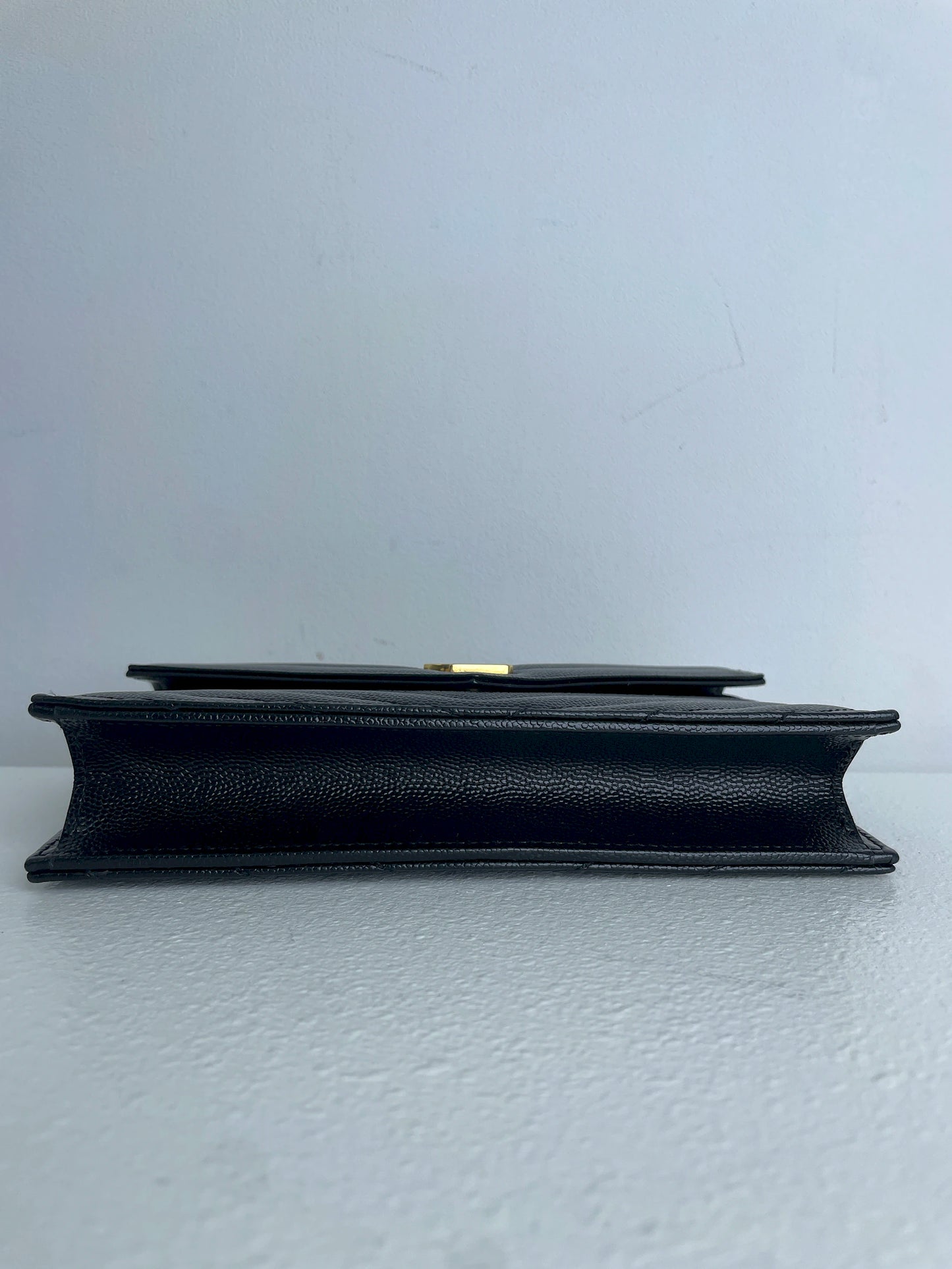 (A23) YSL Black Cassandre Envelope Wallet on Chain Caviar Gold Hardware Removable Chain Strap