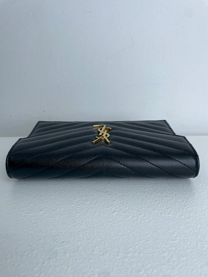 (A23) YSL Black Cassandre Envelope Wallet on Chain Caviar Gold Hardware Removable Chain Strap