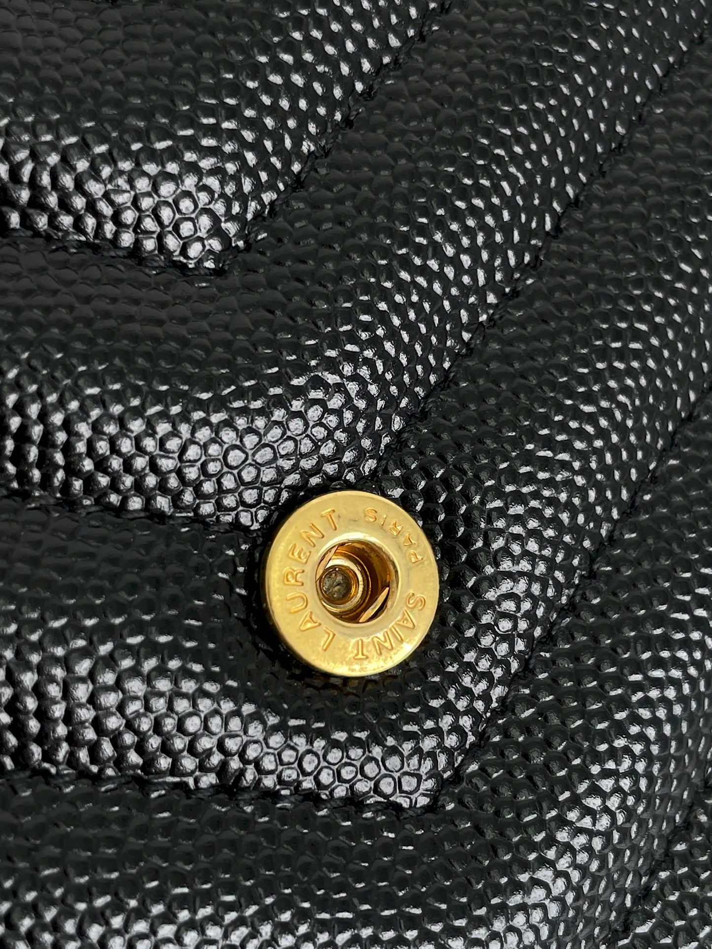 (A23) YSL Black Cassandre Envelope Wallet on Chain Caviar Gold Hardware Removable Chain Strap