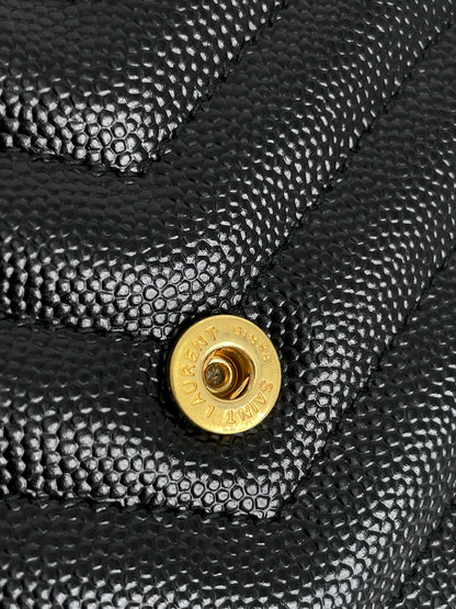 (A23) YSL Black Cassandre Envelope Wallet on Chain Caviar Gold Hardware Removable Chain Strap