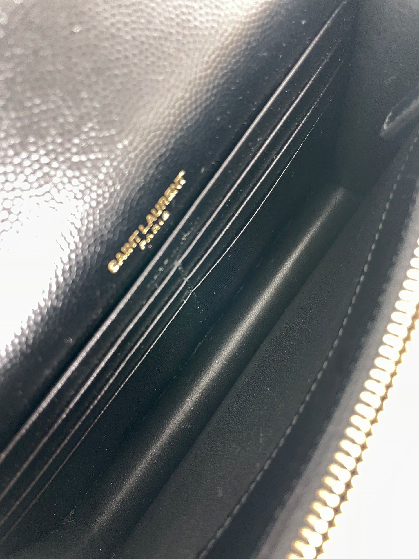 (A23) YSL Black Cassandre Envelope Wallet on Chain Caviar Gold Hardware Removable Chain Strap