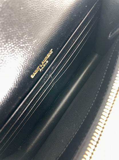 (A23) YSL Black Cassandre Envelope Wallet on Chain Caviar Gold Hardware Removable Chain Strap