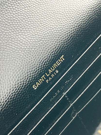 (A23) YSL Black Cassandre Envelope Wallet on Chain Caviar Gold Hardware Removable Chain Strap