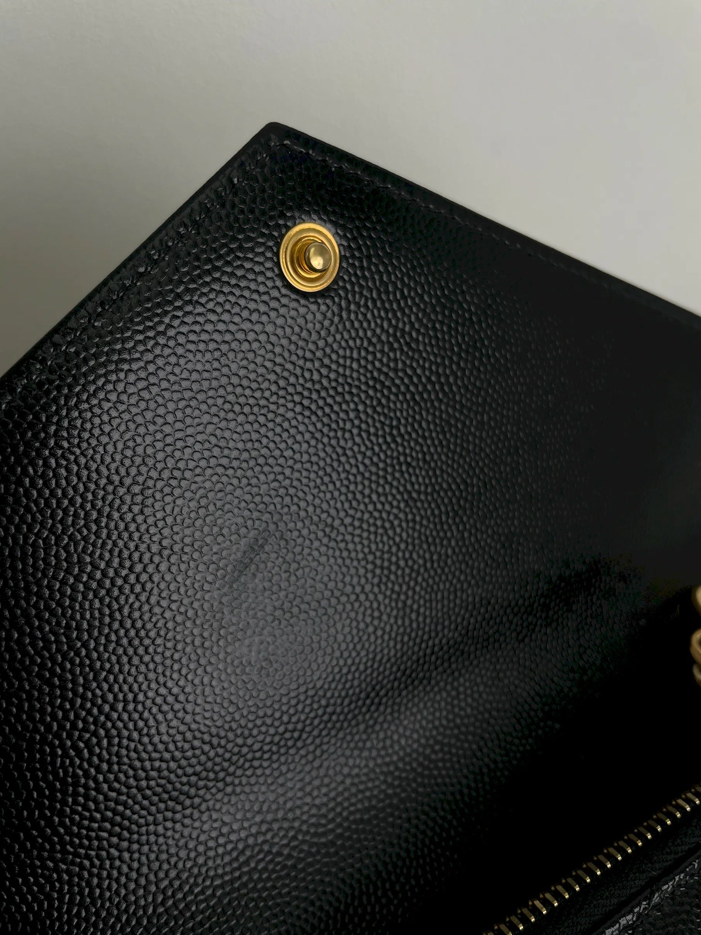 (A23) YSL Black Cassandre Envelope Wallet on Chain Caviar Gold Hardware Removable Chain Strap