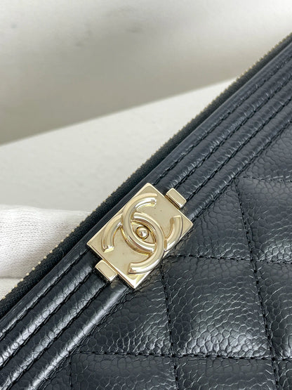 (A24) Chanel Black Caviar LeBoy O Pouch Champagne Gold Hardware