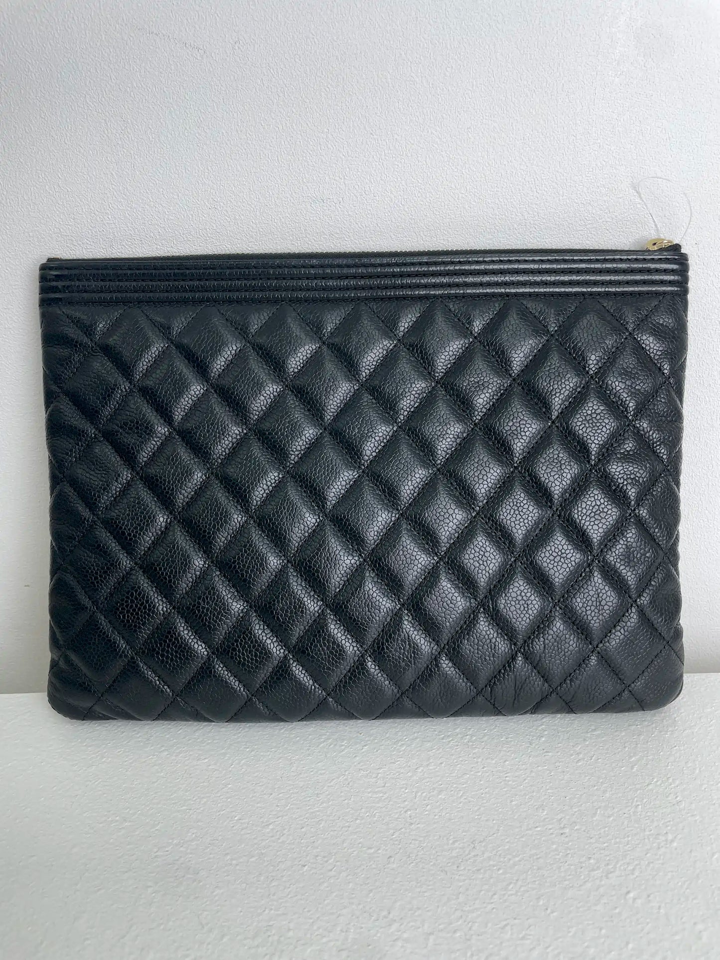(A24) Chanel Black Caviar LeBoy O Pouch Champagne Gold Hardware