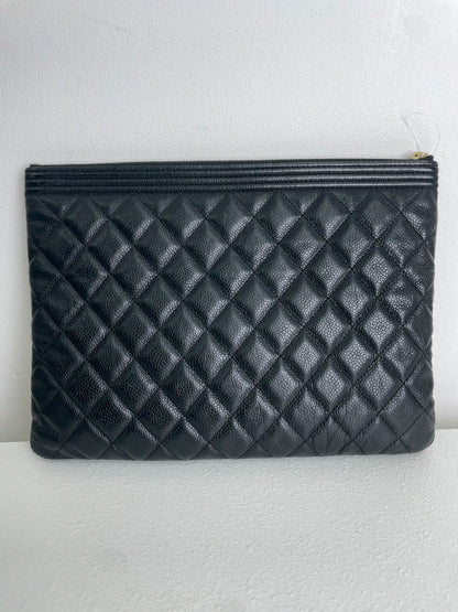 (A24) Chanel Black Caviar LeBoy O Pouch Champagne Gold Hardware