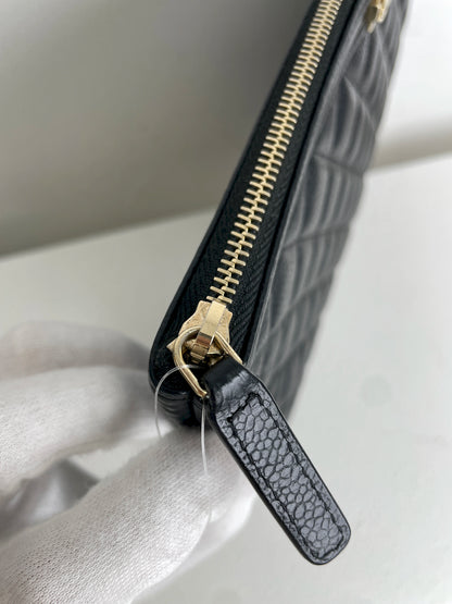 (A24) Chanel Black Caviar LeBoy O Pouch Champagne Gold Hardware