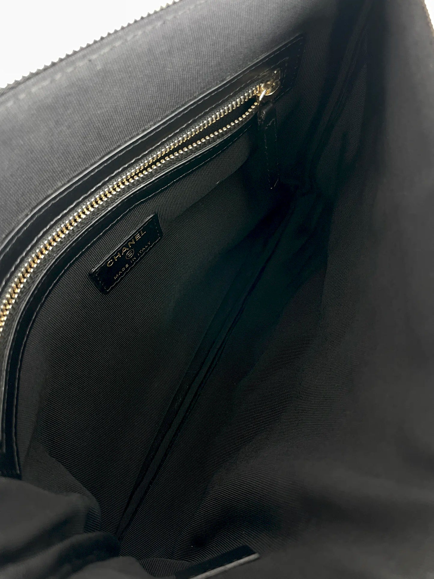 (A24) Chanel Black Caviar LeBoy O Pouch Champagne Gold Hardware